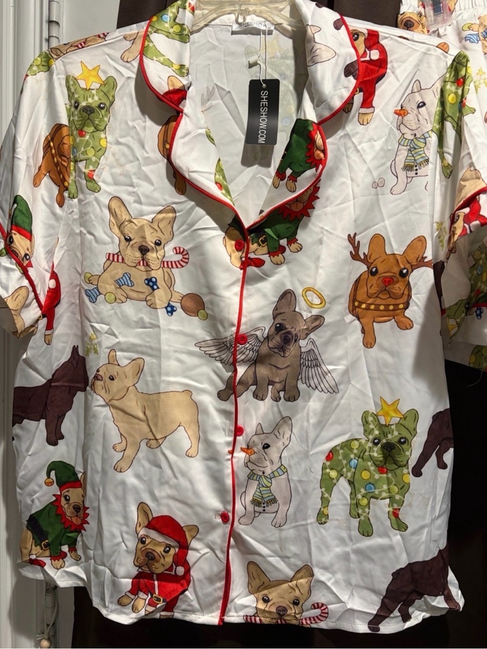 XL women Sheshow Cozy Pajama - White with Frenchbull Dog Print